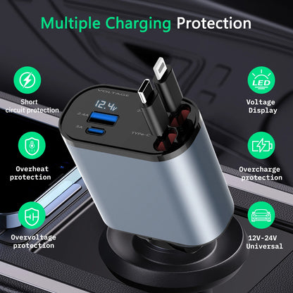 Retractable 4 in 1 Fast Car Charger