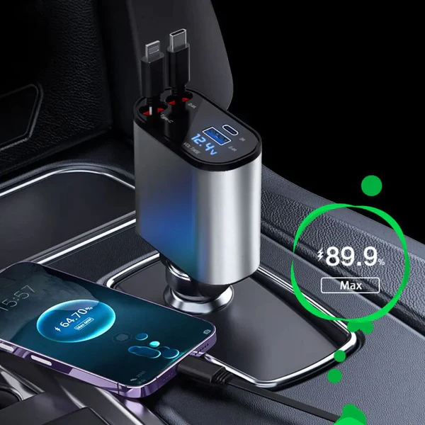 Retractable 4 in 1 Fast Car Charger